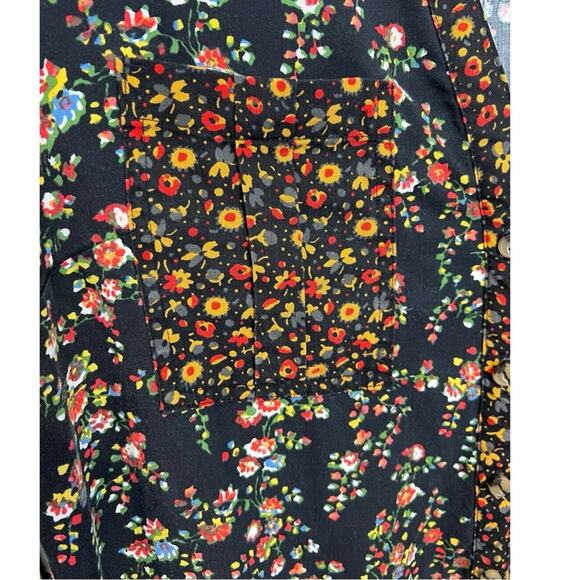 Anthropologie Maeve Marlie Button Up Tunic Dress Black Mixed Floral Print - Picture 7 of 13
